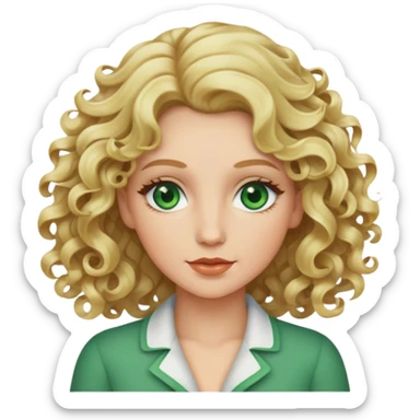woman with blonde 2c wavy curls and green eyes sticker
