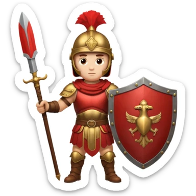 A strong Roman soldier in red-plumed helmet, bronze armor, and firm shield stance.
 sticker