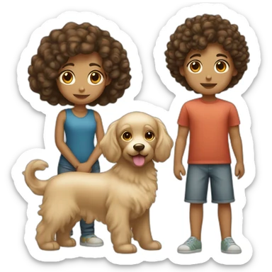 short hair boy with long hair girl with curly dog sticker