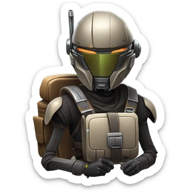bounty hunter protocol droid wearing backpack and saddlebags ready to fight sticker