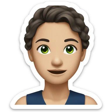 a brunette with long hair and green eyes in a dark blue dress winks sticker