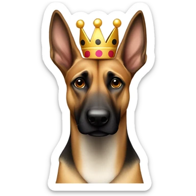 A malinois harlequin color, with a crown on his head sticker