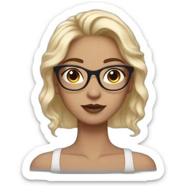 Brow girl with black wavy hair and translucent cat eye spec,  sticker