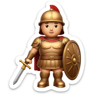 Botero Bronze Roman Soldier Landmark Emoji – Showcasing a stylized, rounded bronze Roman soldier sculpture. sticker