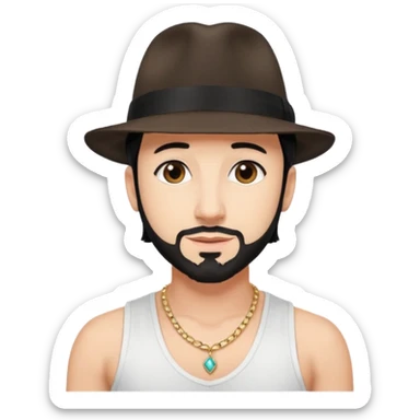 AJ McLean brown eyes, black hair, white tank top and fedora hat with necklace sticker