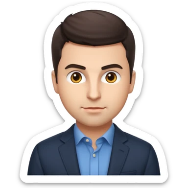 Brian Chesky as an apple-style emoji, business casual, short hair, approachable expression sticker