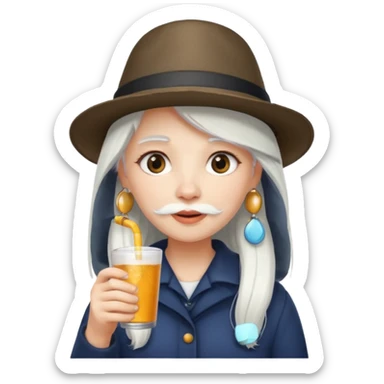  tatoo girl Drink holders with hat white hair white bearded  sticker