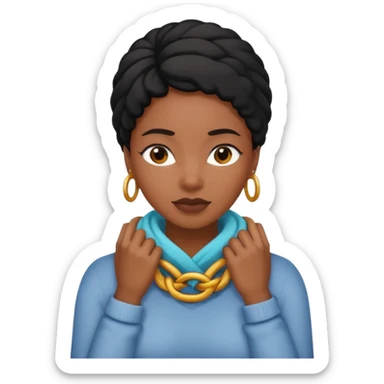 Make a emoji with a women putting her hands around her neck crisscrossed and make her black  sticker