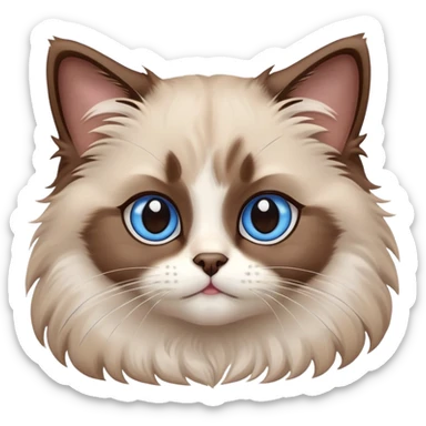 cinematic-adorable-fluffy-brown-ragdoll-cat-portrait-emoji,-head-tilted-cutely-with-big,-sparkling-blue-eyes,-soft-brown-and white-colored-fur-with-darker-points-on-the-ears,-face,-and-paws,-simplified-yet-irresistibly-adorable-features, sticker