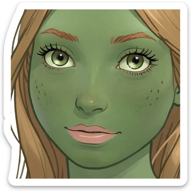 girl with long light brown hair with blonde highlights, light blue eyes, freckles, long eyelashes sticker