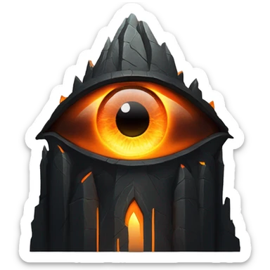 Eye of Sauron with glowing orange iris, set in a dark tower of Mordopr sticker