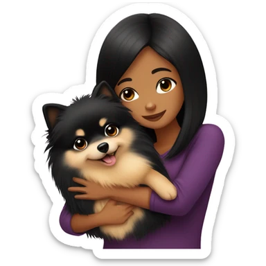 pomeranian hugging black hair girl sticker