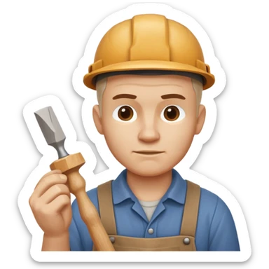 wood carving carpenter portrait, head and shoulders only, carving wooden figure with chisel, wood shavings visible, focused craftsman expression, artisan workshop vibe, 3D cartoon style, mobile game icon style, clean background, no text, no watermark
 sticker