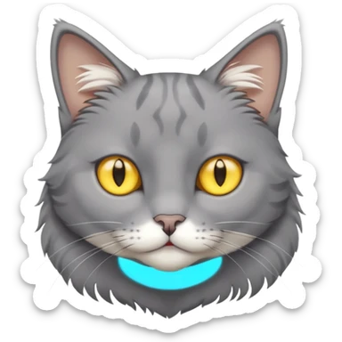 A gray cat with yellow eyes named max he is very cute and has a white spot on his neck sticker