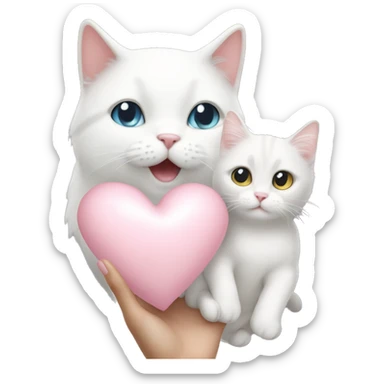 light pink heart held by a cute white cat sticker