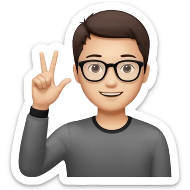 young Asian man with cool brown short hair, wearing black framed glasses, a white top, making an OK gesture with his right hand, and smiling confidently sticker