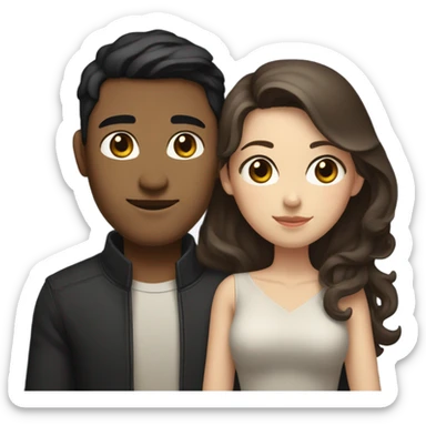A pale half Asian man with short dark hair and amber eyes embracing and loving a white woman with long wavy brunette hair and dark hazel eyes. They love each other a lot And have good fashion taste and are hugging each other tight  sticker