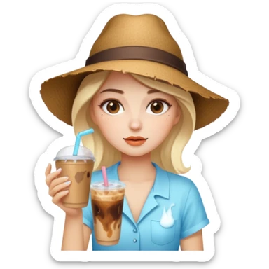 girl getting ready in +40°C heat, melting makeup, iced coffee, sun, hat, fan sticker