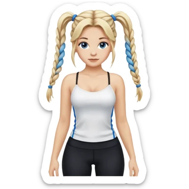 Blonde balayage  With highlights long hair half braids women with blue eyes wearing White Spaghetti top and black Leggins  sticker