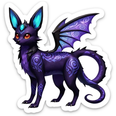 Shiny Fiery Dark Ugly Evil Realistic Glowing Eldritch Horror Cool Edgy Badass Emo Glorious Demonic Batty Dusky Ethereal Sparkly Shimmering Magical Punky Aural Iridescent Fluorescent Bioluminescent Umbreon-Amaura-Salandit-Litten-Flareon-Fakémon-fusion (full body) with intricate pattern markings sticker