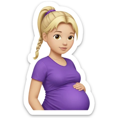 pregnant woman with purple shirt. Blond hair, light skin, pony tail. Only show abdomen neck and head. sticker