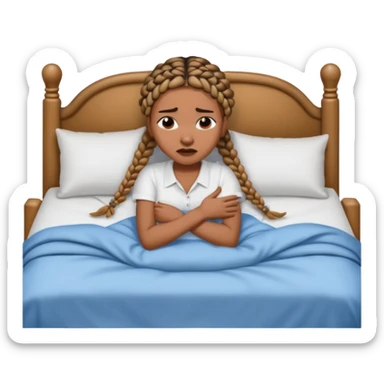 Black woman with braids in a big king size bed by herself crying sticker