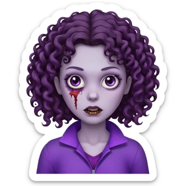 Zombie woman with curly, dark brown hair, purple outfit, and short, flat hair.  sticker