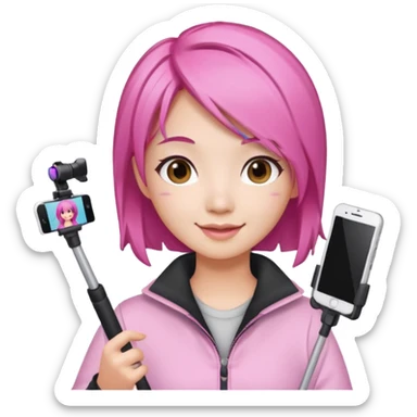 asian influencer pink hair selfie stick sticker