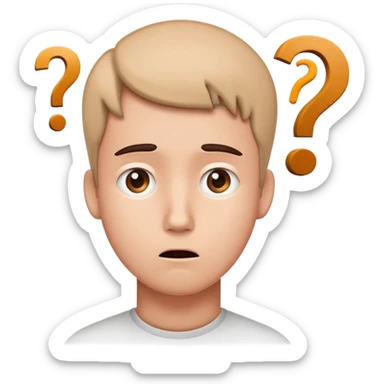 A confused face with question marks around the head sticker