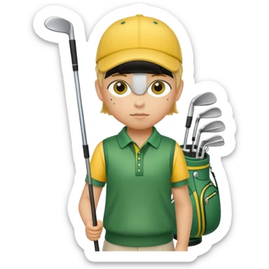 young child beginner golfer yellow default skin. with golf bags on their backs  sticker