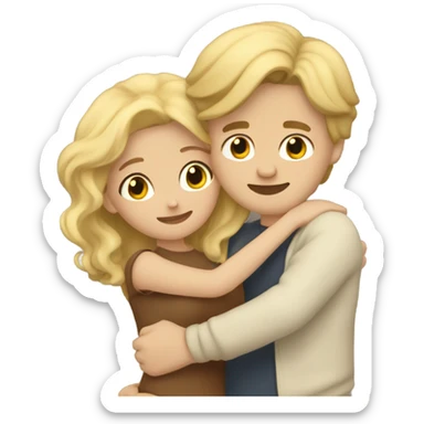 Blonde girl hugging a light brown wavy hair guy sticker