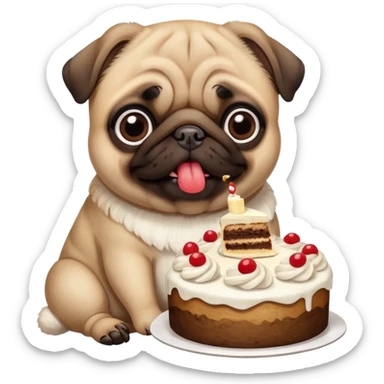 Pug with cake sticker