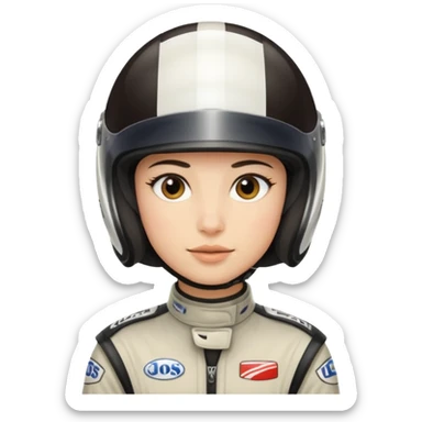 A light-skinned person with short dark hair, wearing a racing helmet and an oval face with a neutral look. sticker