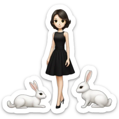 elegant girl in black dress white skin black hare sticker