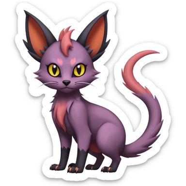 Black edgy cute Noivern-Noibat-Purloin-Torracat-Lykoi-Caracal-cat-Fakemon-fusion-hybrid-creature with an imp tail  sticker