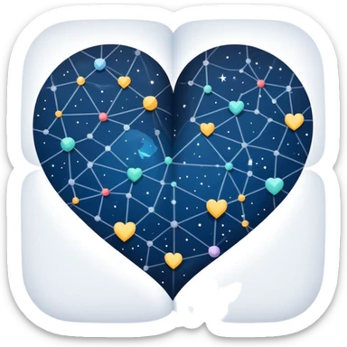 Celestial folded map with constellation heart patterns connecting like stars, cosmic exploration of love and attraction sticker