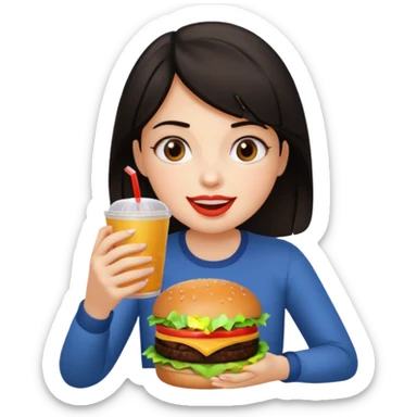 Dark haired girl eating lots of unhealthy food  sticker
