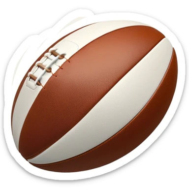 Cinematic Realistic image of a rugby ball in mid-action, with dynamic motion blur and finely rendered leather textures, set against a sunlit, energetic field that underscores its robust athleticism sticker