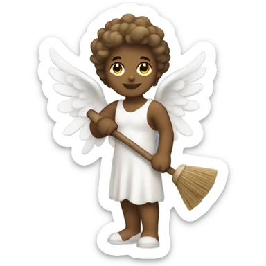 Cupid angel using a broom sticker