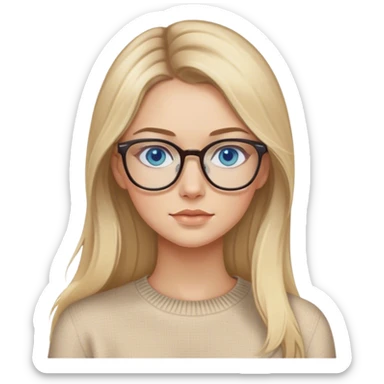 Side profile Blonde balayage long hair white women beige sweater blue eyes wearing glasses  sticker