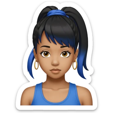 Lisa Left Eye Lopes black ponytail hair, blue tank top sticker