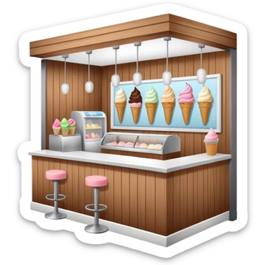 ice cream store at an angle, modern building wood, gray, white materials modern, at an angle sticker