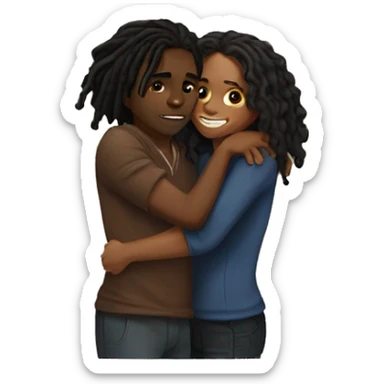 Brown girl with wavy hair hugging black boy who has dreads  sticker