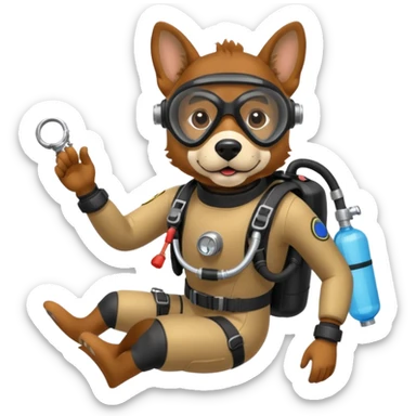 dog wearing scuba gear dive into the sea with diver mask and oxygen tank sticker