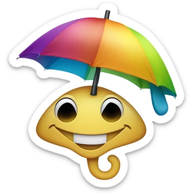Smiley face that is really stoned and comfy wearing an umbrella hat sticker