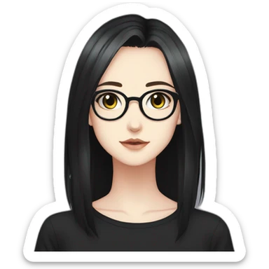 Anime+eyes-goth-girl-dark-hair-with-glasses-black-tshirt+perfectly-centered sticker