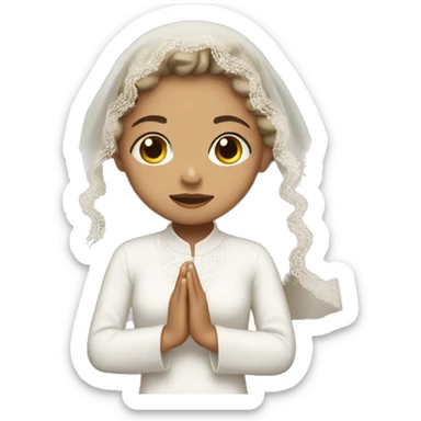 Light skin girl praying with eyes closed and lace white veil  sticker