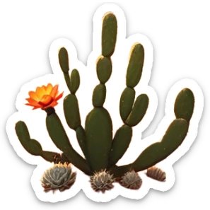 Cinematic Realistic Desert Emoji in a frame, Expansive and arid, with vast stretches of golden sand dunes and scattered cacti, the sun casting a warm, almost orange glow over the dry, cracked earth. The horizon blurs into a heat shimmer, while the occasional desert flower adds a splash of color to the barren landscape. Soft glowing outline, capturing the essence of the harsh yet stunning beauty of the desert, calm and quiet, filled with silence and mystery. sticker