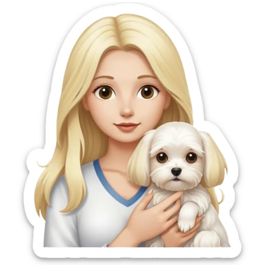 Blonde woman long hair with maltese dog sticker