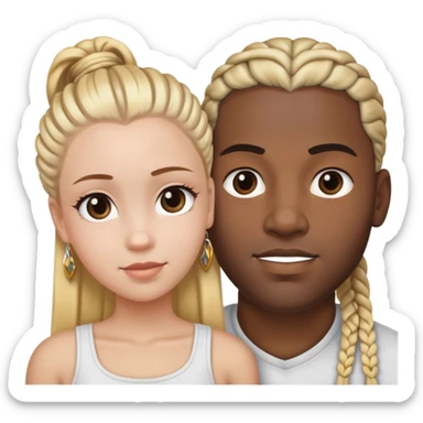 black man with cornrows holding white girl blonde hair  sticker